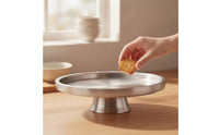 Pedestal Serving Tray Silver Round Pedestal Tray Shallow for Decorators, Parties, Cafes