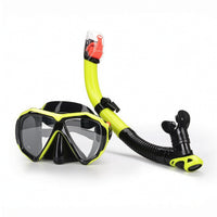 Tempered Glass Snorkel Mask with Snorkel Tube Wide View Goggles Splashproof Eyewear Easy to Breathe for Snorkelers, Adults, Beach, Travel