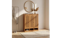 Bamboo Footwear Organizer Odor Resistant Double Door Shoe Rack Large Capacity for Entryway, Hallway