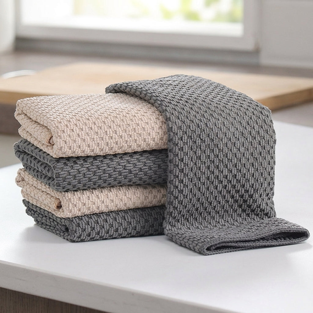 Super Absorbent Microfibre Cloth and Dish Cloths, 3 Pack Fish Scale Cleaning Cloth, Lattice Pattern for Glassware and Kitchen Use