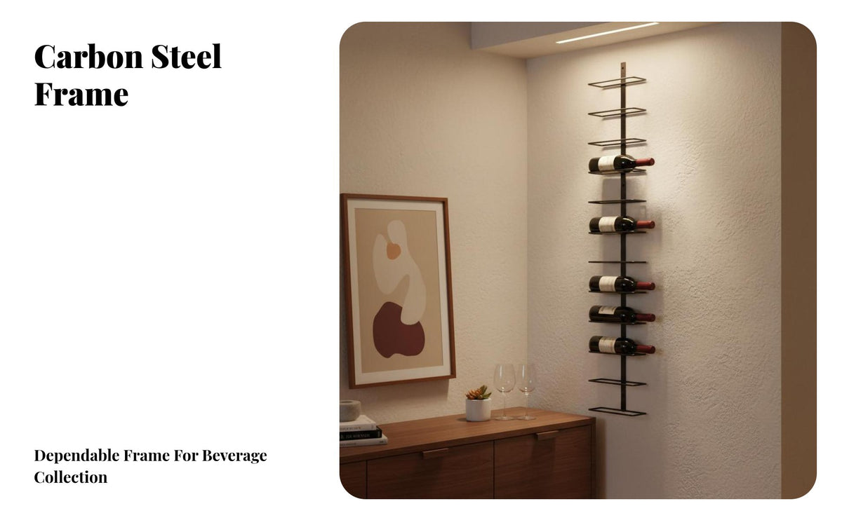Vertical Vino Display Wall-Mounted Design Vertical Vino Rack Space-Saving Bottle Holder for Restaurant Owners, Homeowners, Dining Room, Under Stairs