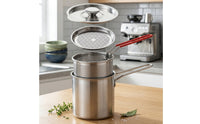 Compact Deep Fryer Pot with Basket and Strainer Easy to Clean Deep Fryer with Lid Portable Cookware for Home Cooks