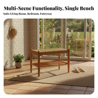 Japanese aesthetic doublelevel Woven Stool Multi-Functional Padded Shoe Storage Stool Space Saving Design Household Furniture Sturdy Construction for Homeowners, Families, Entryway, Hallway, Living Room, Bedroom