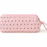 Small Quilted Textile Pouch with Zipper Cute Zippered Storage Bag with Carry Loop Fashionable Cosmetic Bag with Zipper Foldable for Travelers