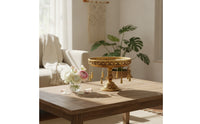 Decorative Pedestal Tray Ornate Tray with Tassels Round Riser for Tabletop, Vanity