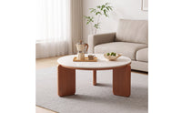 Round Coffee Table Modern Coffee Table with Slab Surface Minimalist Furniture for Living Room, Small Areas