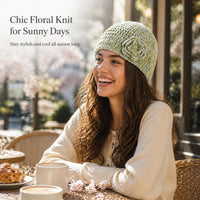 Hand-Knitted 3D Floral Patchwork Bucket Hat for Women, Stylish Mixed Color Wool Fisherman Cap
