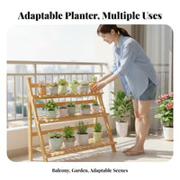 Tiered Ladder design3Tier Foldable Plant Stand Floor-Standing 3-Tier Plant Stand Space Saving Pot Organizer Indoor Outdoor Use for Gardeners, Apartment Dwellers, Homeowners, Balcony, Living Room, Patio, Porch