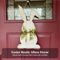 Easter Bunny Door Hanger Vintage Influenced Farmhouse Easter Decoration Artificial Greenery Rustic Bunny Wall Decor for Homeowners, Families, Entryway