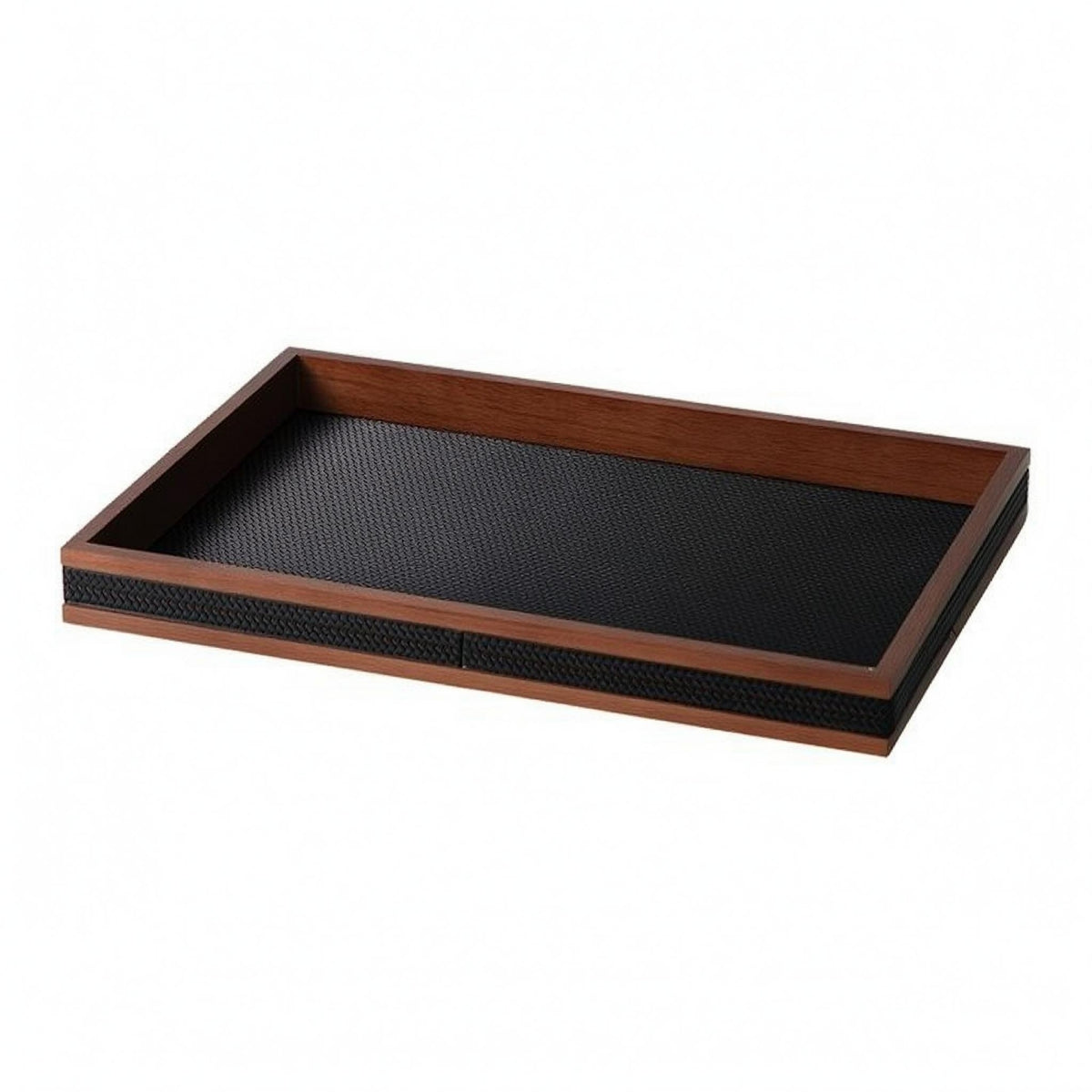 Wood-Framed Leather Tray Low Profile Tableware Versatile Food Platter