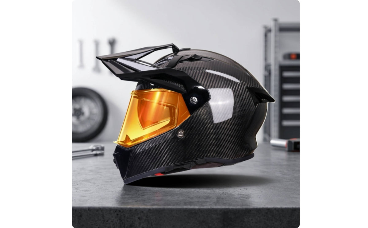 Lightweight Carbon Fiber Helmet | Aerodynamic, Helmet with Peak Visor, for Motorcycling