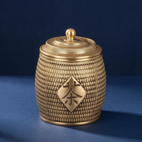 Tea Container Canister Woven Texture Lidded Brass Canister Round Bulbous