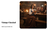 3 Pieces Folk Costume Event Dirndl Dress Traditional Design German Dirndl Dress Puff Sleeves Festive Lager Maid Costume for Women, Adults