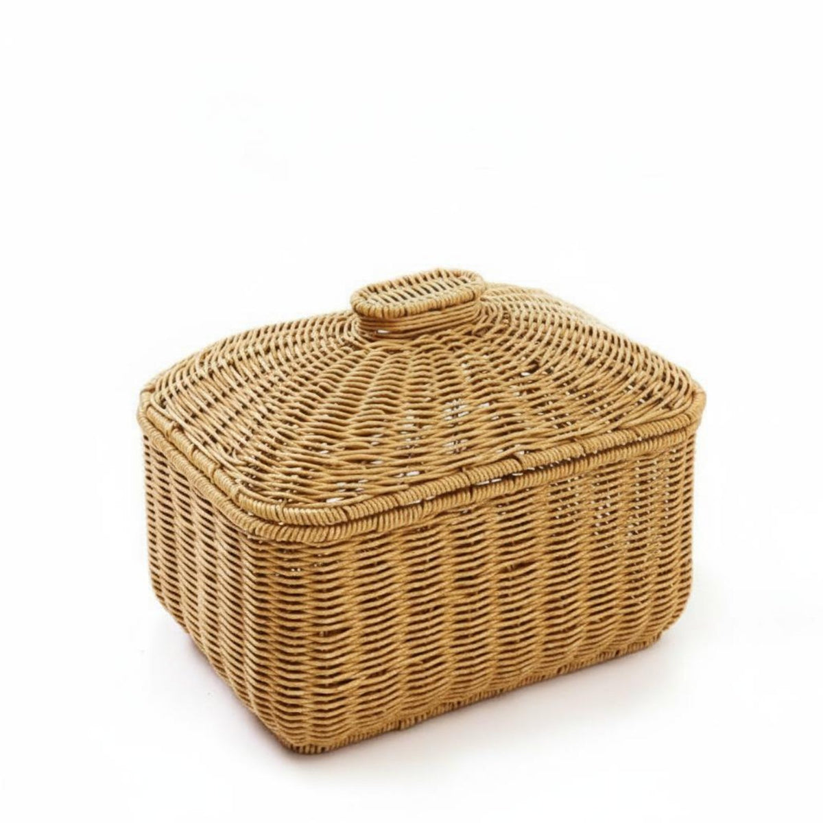 Round Woven Basket with Lid Versatile Lidded Decorative Basket Handmade Storage Container for Kitchen, Desktop