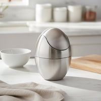 Egg-Shaped Desktop Trash Can Modern Style Egg Shape Trash Can Easy to Clean Stainless Steel Mini Garbage Bin for Vanity