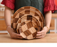 Round Wooden Serving Tray for Fruits, Cakes, and Snacks