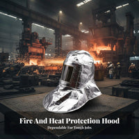 Aluminized Cape Hood with Visor Fireproof welder's Hood with Neck Drape Full Coverage Design Heat Resistant protective headgeargear Cover for individuals, Foundries, Steel Mills
