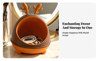 Two-Tone Horn Jewelry Stand Open Front Deer Horn Organizer Decorative Dome Organizer Warm Finish