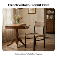 Wabi-Sabi Aesthetic Woven Seat Chair French Vintage Inspired Woven Back Chair Breathable Weave Dining Seating Armless for Apartment Dwellers, Interior Decorators, Cafe Owners, Kitchen, Living Room, Restaurant, Home Office