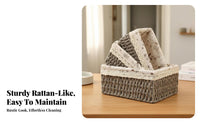 Desktop Sundries Box Sturdy Construction Rattan Storage Basket Handwoven Sundries Box Lace Trim Natural Fiber Container