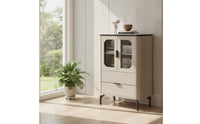 Side Cabinet with Glass Doors Modern Cabinet with Glass Doors Compact Credenza with Drawer for Living Room, Small Areas