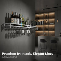 Space Saving Wall Mounted Wine Rack Decorative Hanging Wine Shelf with Glass Holder Multi-Functional Bar Storage Shelf Multifunctional for Homeowners, Collectors, Adults, Kitchen, Restaurant, Dining Room
