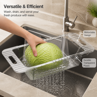 Rectangular Pasta Strainer, Retractable Kitchen Colander 36-46.5cm, Over The Sink Drain Basket for Draining Pasta, Fruits, Vegetables