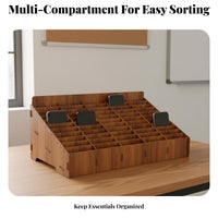 Large Capacity Classroom Phone Storage Box Wood Grain Finish Wooden Cell Phone Storage Box Space Saving for Teachers, Students, Meeting Room