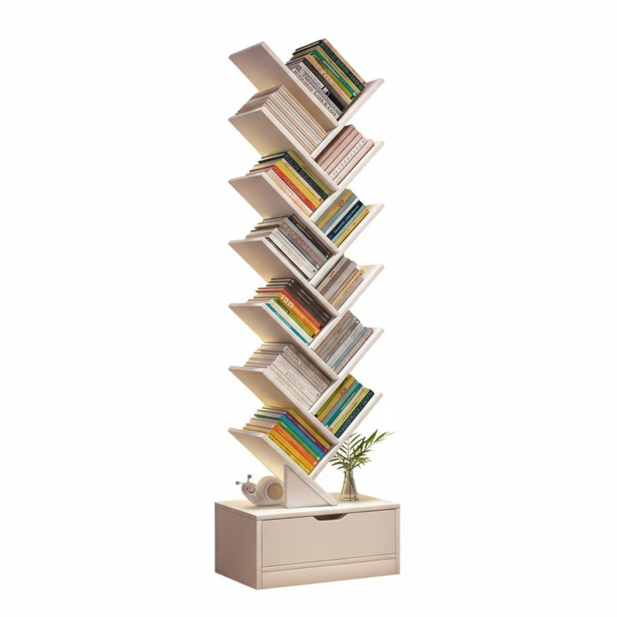 Narrow silhouette Tree-Shaped bookshelf Space-Saving bookshelf space-efficient Size Storage Rack Sturdy Construction for Apartment Dwellers, Students, Office Workers, Small Spaces, Dorm Room, Bedroom
