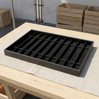 Narrow Slots 10-Compartment Watch Tray Divided Insert Watch Display Tray Lidless Black Leather