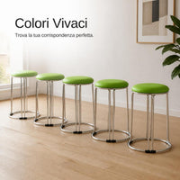 Stackable Solid Wood Round Stool with Stainless Steel Frame, Thickened Dining Chair