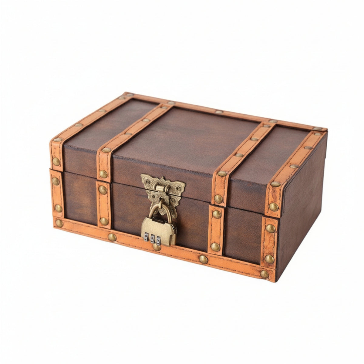Vintage Wooden Chest Antique Style Keepsake Box with Hinged Lid Compact for Photography Props