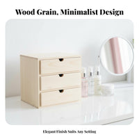 Multi-Layer Design 3-Tier Mini Chest Compact Desktop Storage Handle-Less Drawers Drawer Unit Vintage Look for Makeup Users, Office Workers, Students, Vanity, Dressing Table, Countertop, Study Room