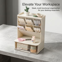 Desk Organizer with Drawer, Angled Pen Holder for Office Desktop Storage, Pencil for Students, Rectangular Stationery