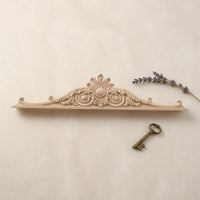 Scrolling Leaf Detail Carved Wood Applique Unfinished Vintage Floral Applique Unpainted Floral Wood Ornament Classic Style for Cabinet Tops, Door Headers, Decorative Woodwork