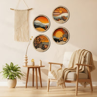 4 Pieces Forest Landscape Wall Decor Mountain Plaque with Landscape Design Wall Plaque Layered Wood Panel Bohemian