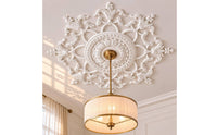 Scrollwork French-Design Ceiling Medallion Relief Design Floral Ceiling Panel Ornate Embossed Lamp Hole Cover White