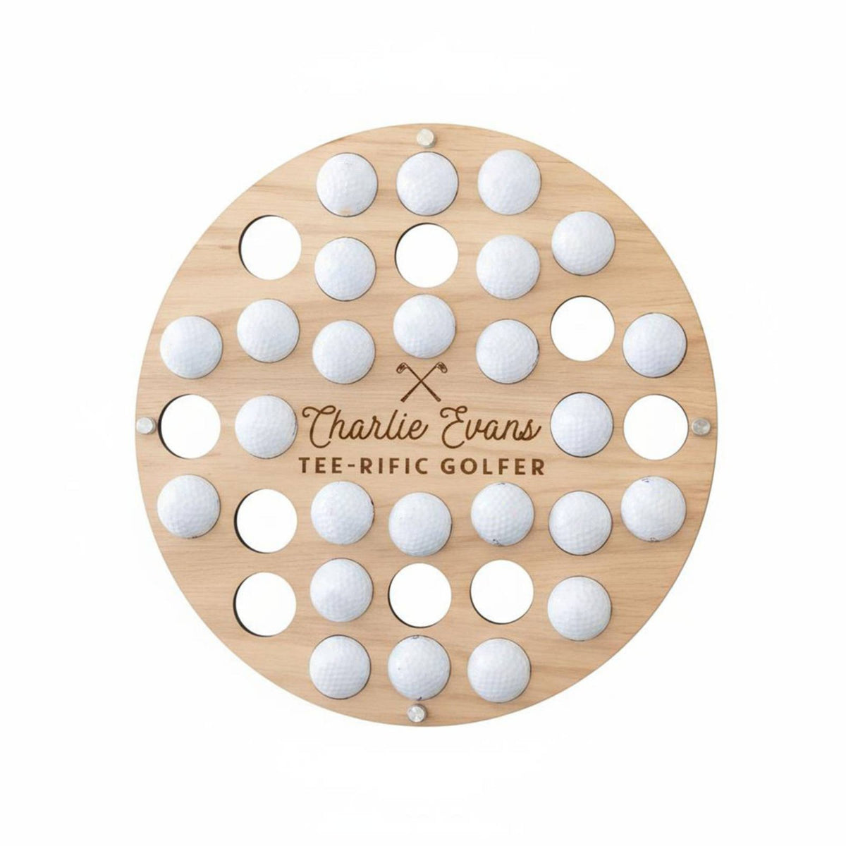 Golf Ball Display with 34 Holes Wall-Mounted Golf Ball Display Rack Wood-Grain for Garage