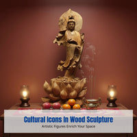 Cypress Wood Carved Base Decoration, Fire-Breathing Turtle Maitreya Sculpture, Handmade Wooden Art for Living Room or Office