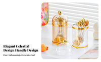 Dessert Spoon Set with Holder Dust-Resistant Lid Decorative Star Celestial Spoon Set Elegant Design Ribbed Glass Utensil Jar with Spoons