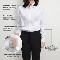 Long Sleeve Shirts for Women with Anti-Gaping Design for Office Work, Plus Size White Blouse, Square Neck Fitted for Business