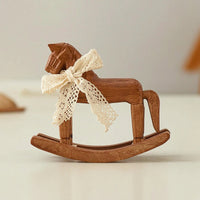 Rocking Horse Ornament with Ribbon Vintage Wooden Rocking Horse Carved Decor for Tabletop, Bookshelf, Coffee Shop