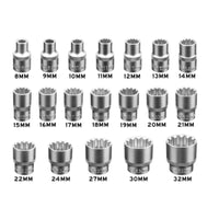 19 Pieces Serrated Socket Set with Case 12-Point Serrated Socket Set Metric Sockets for Amateur Mechanics, Garage, Workshop
