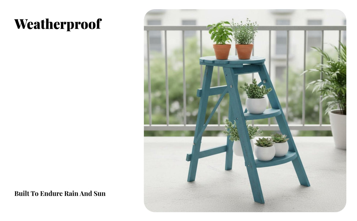 Three-Tier Ladder Plant Stand Folding Design Three-Tier Ladder Shelf Retro and Design Planter Organizer for Gardeners, Homeowners, Balcony, Courtyard