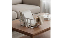 Multi-Purpose Wire Basket with Wood Handles Wrought Iron Construction Metal Pantry Bin Hollow-Carved Design White Organizer Holder for Kitchen, Bathroom