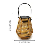 Open Slatted Solar Hanging Lantern Metal Frame Solar Rattan Lantern Arched Handle Wireless for Garden, Yard, Campsite, Balcony