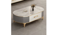 Oval-Shaped Coffee Table Table Modern Coffee Table with Storage Drawer Ribbed Furniture for Living Room, Apartment
