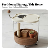 C-Shaped Rolling Side Table Movable with Casters C-Shaped Rolling Table Vintage Inspired Double-Levellevel Storage
