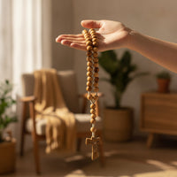 Wooden Rosary with Crucifix Religious Jewelry Corded for Prayer, Daily Wear