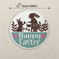 Round Easter Placemat Happy Easter Festive Design Linen Dining Placemat Easy To Care Hare Illustration Table Mat for Party Hosts, Families, Kitchen, Restaurants